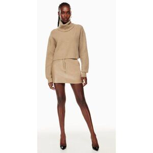 Babaton Aritzia 100% Cashmere Turtleneck Sweater XS Beige Camel Ribbed Fold Over